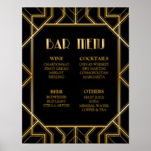 Póster Art deco do sinal   Gatsby do casamento do menu do
