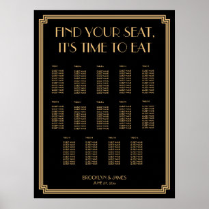 Póster Art deco Dourado e preto que Wedding a carta do