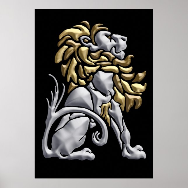 Póster Art Deco Dourado e Silver Lion (Frente)