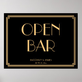 Póster Art Deco Dourado Gatsby Bar Aberto de Casamento 24