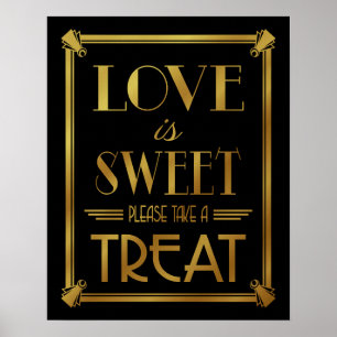 Póster Art Deco DOURADO LOVE É SWEET B/G mudança de cor
