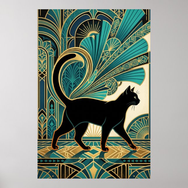 Poster Art Deco Egyptian Black Cat Wall Art (Frente)