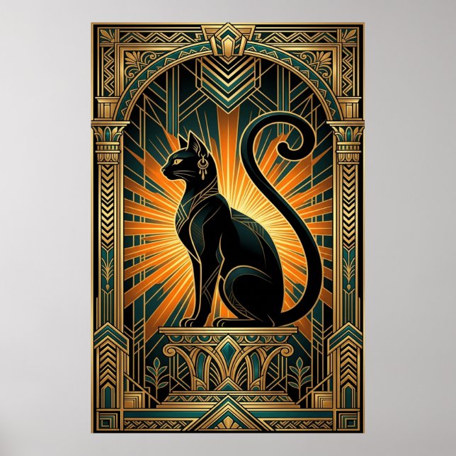 Poster Art Deco Egyptian Revival Bastet Wall Art (Frente)