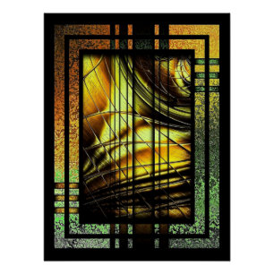 Póster Art Deco Em Verde E Dourado