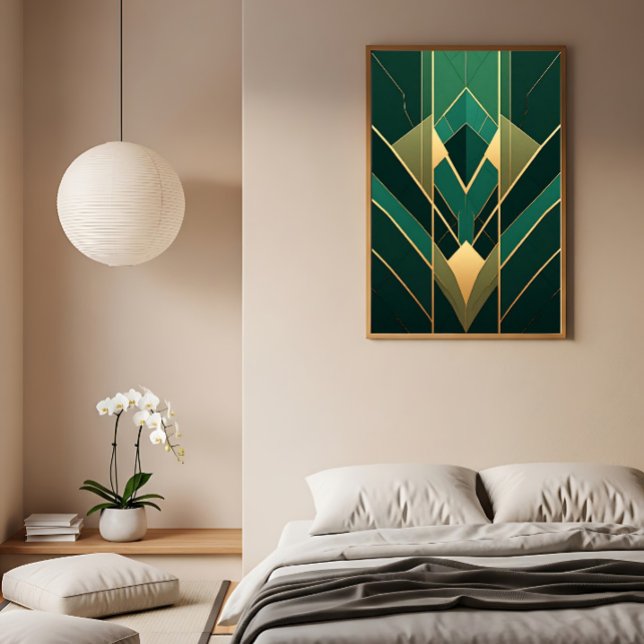 Poster Art Deco Esmeralda Verde e Geométrico Dourado (Criador carregado)