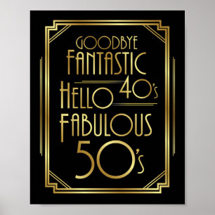 Poster Art Deco FABULOUS 50º Sinal de ANIVERSÁRIO Impress