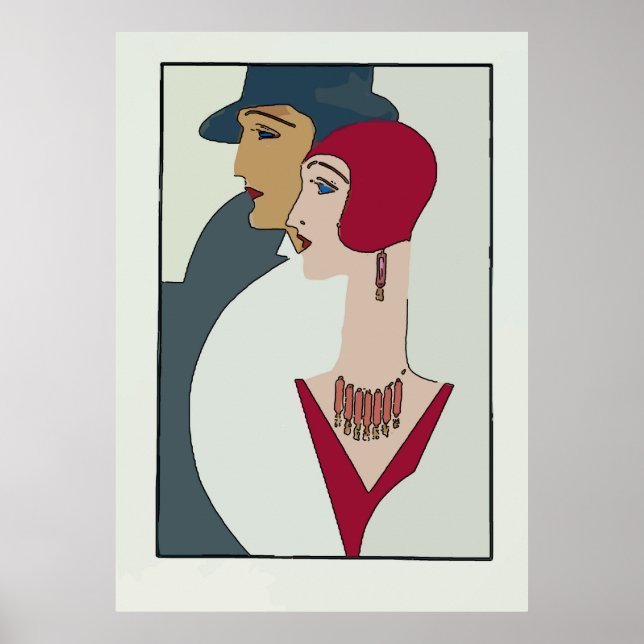 Póster Art Deco Faces, adicionar texto (Frente)