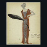 Póster Art Deco Fashions ~ Rosa du Soir<br><div class="desc">Um Deco de Arte, desenho da moda da 1920 de Nouveau de uma senhora em um vestido marrom ouro com padrão de rosa vermelha, do artista Eduardo Benito, Título: "Rosa du Soir" (Rosa da Noite). Uma bela obra de arte para qualquer casa, escritório ou loft de estúdio moderno! Eduardo Benito...</div>