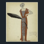 Póster Art Deco Fashions ~ Rosa du Soir<br><div class="desc">Um Deco de Arte, desenho da moda da 1920 de Nouveau de uma senhora em um vestido marrom ouro com padrão de rosa vermelha, do artista Eduardo Benito, Título: "Rosa du Soir" (Rosa da Noite). Uma bela obra de arte para qualquer casa, escritório ou loft de estúdio moderno! Eduardo Benito...</div>