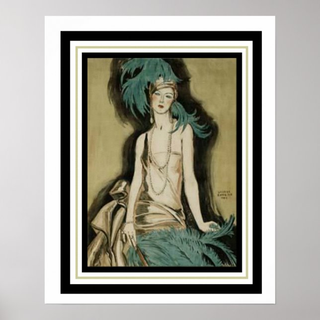 Poster Art Deco "Flapper com Penas" 16 x 20 (Frente)