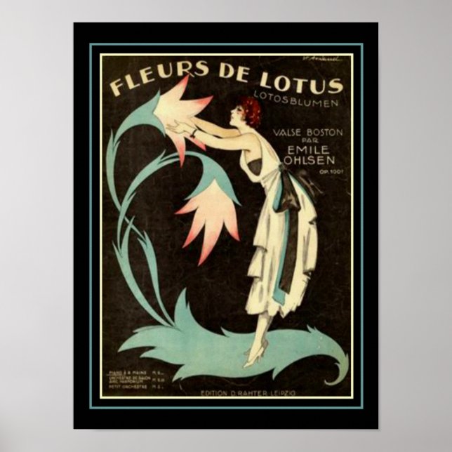 Poster Art Deco "Fleurs de Lotus" Folha de Música Impress (Frente)