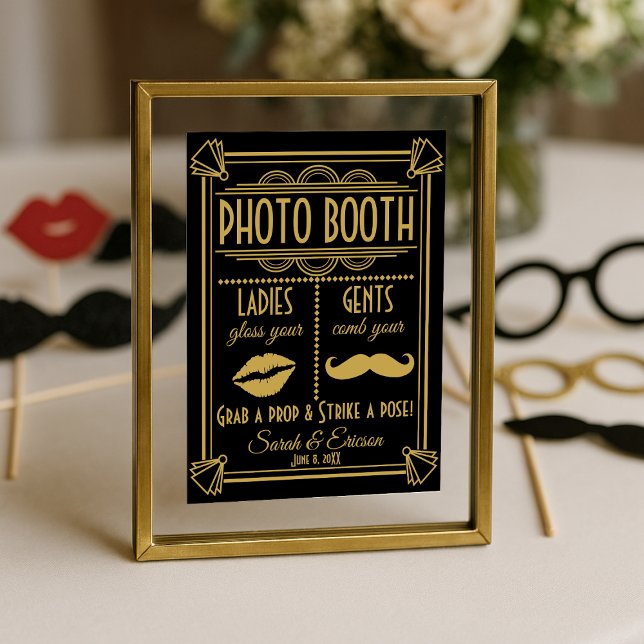 Poster Art Deco FOTO BOOTH sinal de casamento preto e our (Criador carregado)