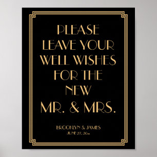 Poster Art Deco Gatsby Black Guestbook Sinal 8x10