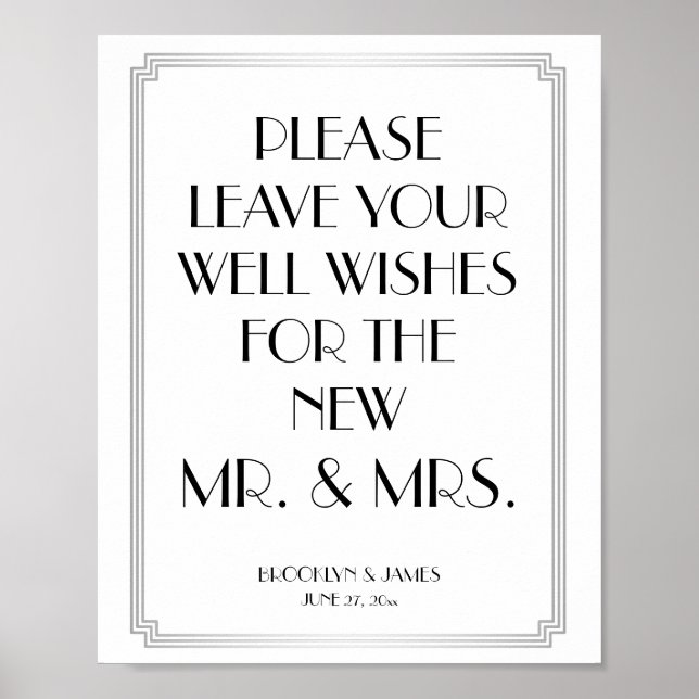 Póster Art Deco Gatsby Silver Guestbook Sinal 8x10 (Frente)