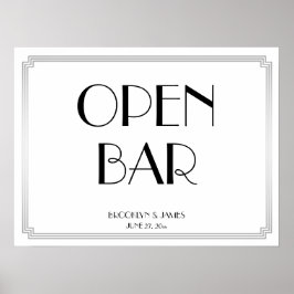 Póster Art Deco Gatsby Silver Wedding Bar Sinal 24x18