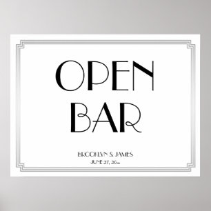 Póster Art Deco Gatsby Silver Wedding Bar Sinal 24x18