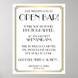 Póster Art Deco Gatsby White E Dourado Sinal de Bar Abert