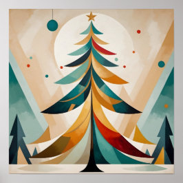 Poster Art Deco Geometric Christmas Feathered Branches