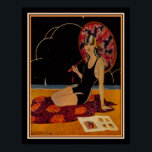 Poster Art Deco Girl on the Beach, 1928<br><div class="desc">Vibrante,  vinte e poucos anos,  Art Deco,  flapper na praia. cerca de 1928. Tamanho padrão 11x14 mostrado aqui. Também disponível no padrão 16x20,  em outros tamanhos personalizados e na canvas.</div>