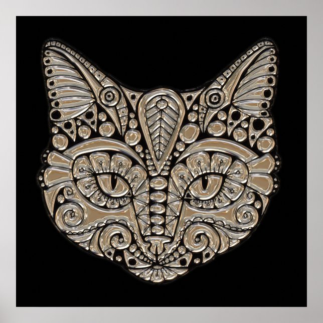 Poster Art deco gold e black Egypt style cat (Frente)