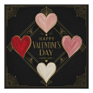 Póster Art Deco Hearts of Passion