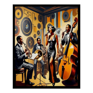 Póster Art Deco Jazz Age Banda e Singer.