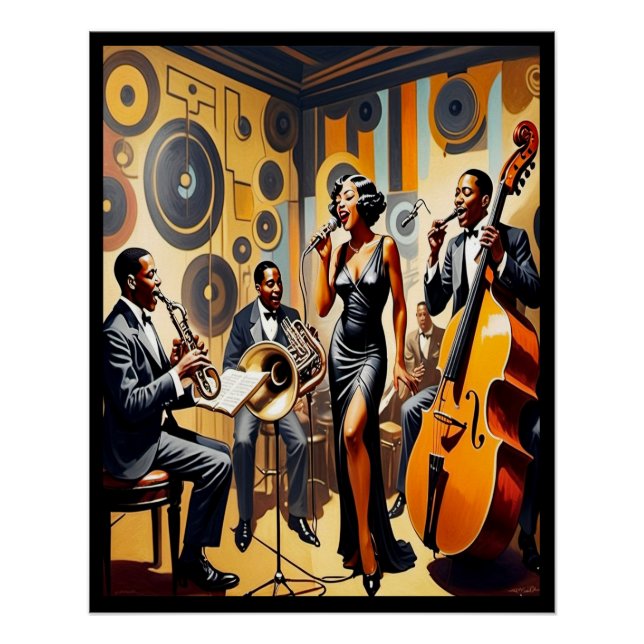 Póster Art Deco Jazz Age Banda e Singer. (Frente)