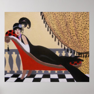 PÓSTER ART DECO LADY EM UM ALUNO