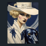 Poster Art Deco Lady in White with Black Dog, Era Gatsby<br><div class="desc">Este é um design de Arte original criado por Designs de Irmão Celta.</div>