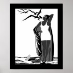 Poster ART DECO LADY Pássaros brancos pretos<br><div class="desc">Poster ART DECO LADY Black White bird Martini</div>