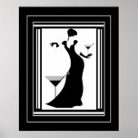 Poster ART DECO LADY preto branco<br><div class="desc">GRANDE Poster ART DECO LADY Pássaros brancos pretos Martini</div>