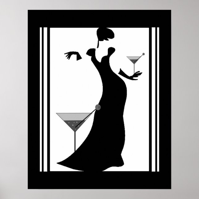Poster ART DECO LADY preto branco (Frente)