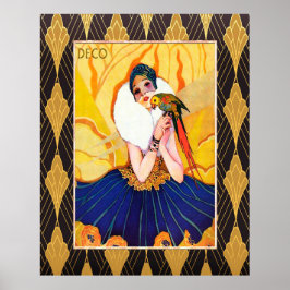 Poster Art Deco Lady with Parrot