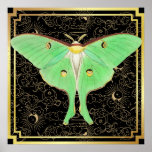 Poster Art Deco Luna Moth<br><div class="desc">Limão Vintage-Luna Moth Verde com Ilustração de Asas Grandes.</div>