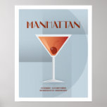 Poster Art Deco Manhattan<br><div class="desc">Esta ilustração de Manhattan faz parte da Coleção Clássica de Cocktail. Desenhado em um estilo de deco artístico com os ingredientes básicos da receita para criar o coquetel.</div>