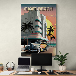 Poster Art Deco Miami Beach Ocean Drive Sunset 1930