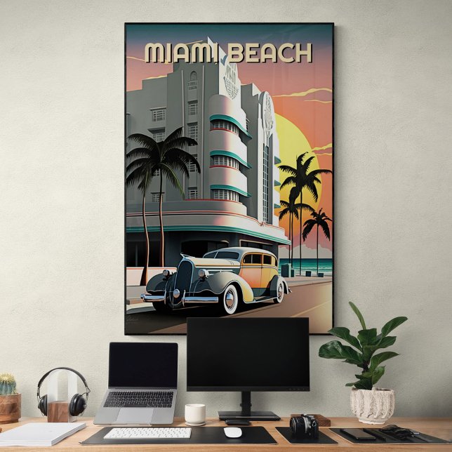 Poster Art Deco Miami Beach Ocean Drive Sunset 1930 (Criador carregado)