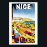Póster Art Deco Nice riviera francesa<br><div class="desc">Uma propaganda de Paris Lyon Marselha (PLM), 1920 1930, vintage art deco viagem, promovendo a boa vida em Nice na Riviera Francesa: palmeiras, bela mulher, carros clássicos maravilhosos, o mar, as montanhas. (Alpes)</div>