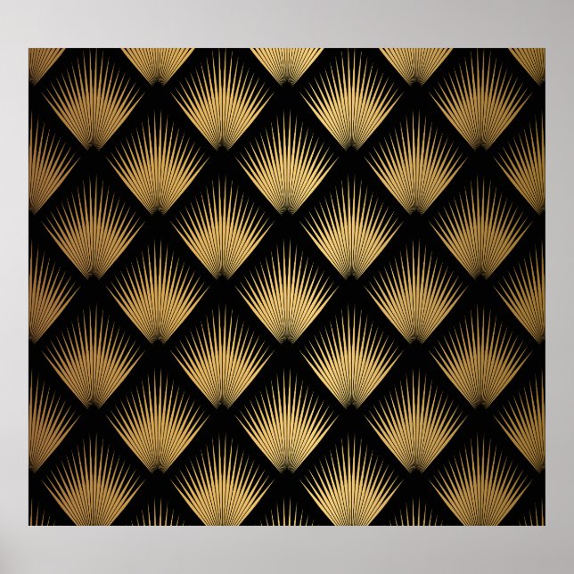 Poster Art Deco, padrão de ouro negro. (Frente)