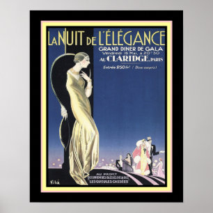 Poster Art Deco Paris Gala "Night of Elegance" 16x20