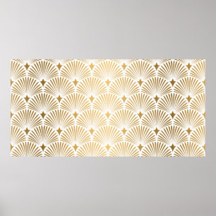 Poster Art Deco Pattern. Serralheiro branco e dourado