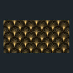 Poster Art Deco Pattern. Serralheiro preto sem costura e<br><div class="desc">Art Deco Pattern. Fundo preto e ouro sem costura. Conchas metálicas ou escamas para revestimento de rendas. Design geométrica minimalista. Linhas de safra. Motivos dos anos 1920-30. Ilustração da safra do luxo</div>