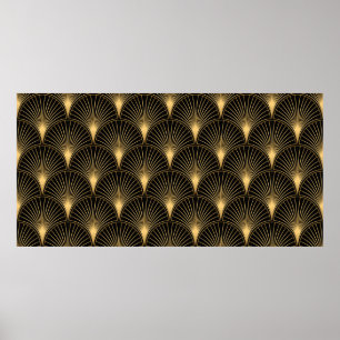 Poster Art Deco Pattern. Serralheiro preto sem costura e 