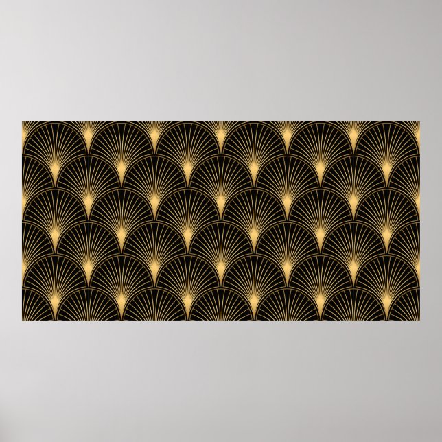 Poster Art Deco Pattern. Serralheiro preto sem costura e  (Frente)