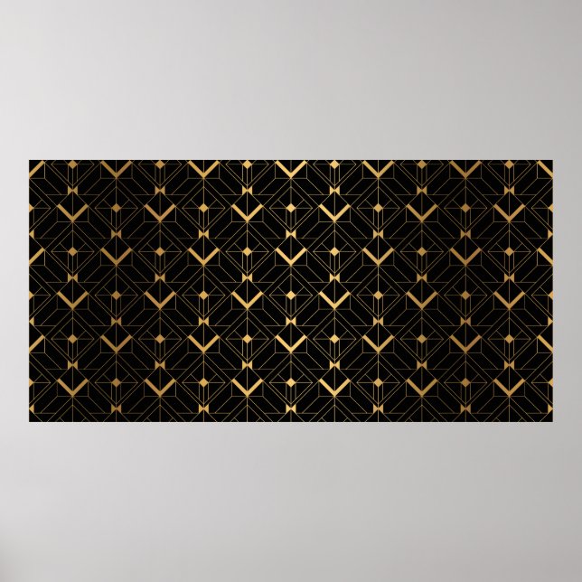 Poster Art Deco Pattern. Serralheiro preto sem costura e  (Frente)