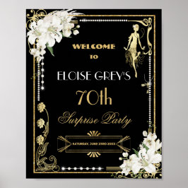 Poster Art Deco Pearls Flores Brancas Gatsby 20s Bem-vind