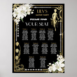 Poster Art Deco Pearls Gatsby Floral Roaring 20s Seating