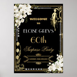 Poster Art Deco Pearls White Floral Gatsby 20s Bem-vindo