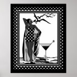 Poster ART DECO Pontos brancos pretos<br><div class="desc">GRANDE Poster ART DECO LADY Pássaros brancos negros Martini Pontos Bolinhas</div>