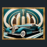 Póster Art Deco - Poster de Carro Dinâmico<br><div class="desc">Eu criei este poster de deco de arte do olhar de deco, com um carro e um plano de fundo de deco de arte. O carro é uma decoração de arte que procura e faz um poster excelente para qualquer sala, seja um escritório, sala de estar ou banheiro. Pode ser...</div>